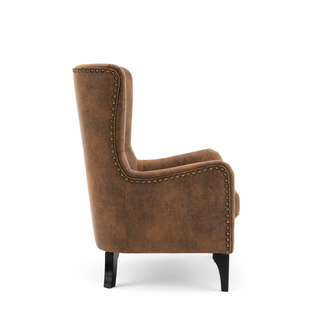 Faux Leather Suede Brown Segovia Accent Chair Side