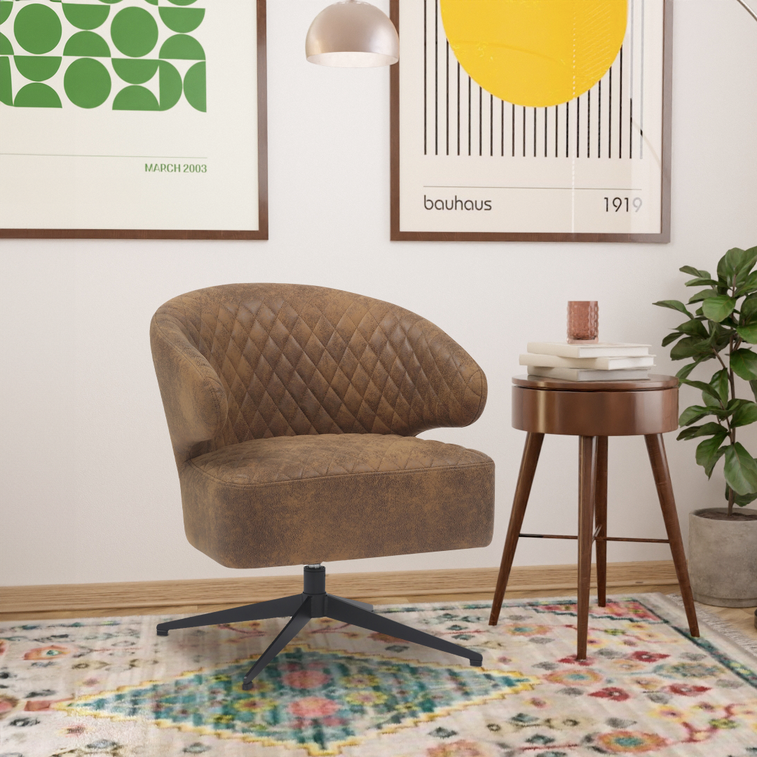 Leather Small Decorative Chair Faux Leather Suede Brown Drusilla