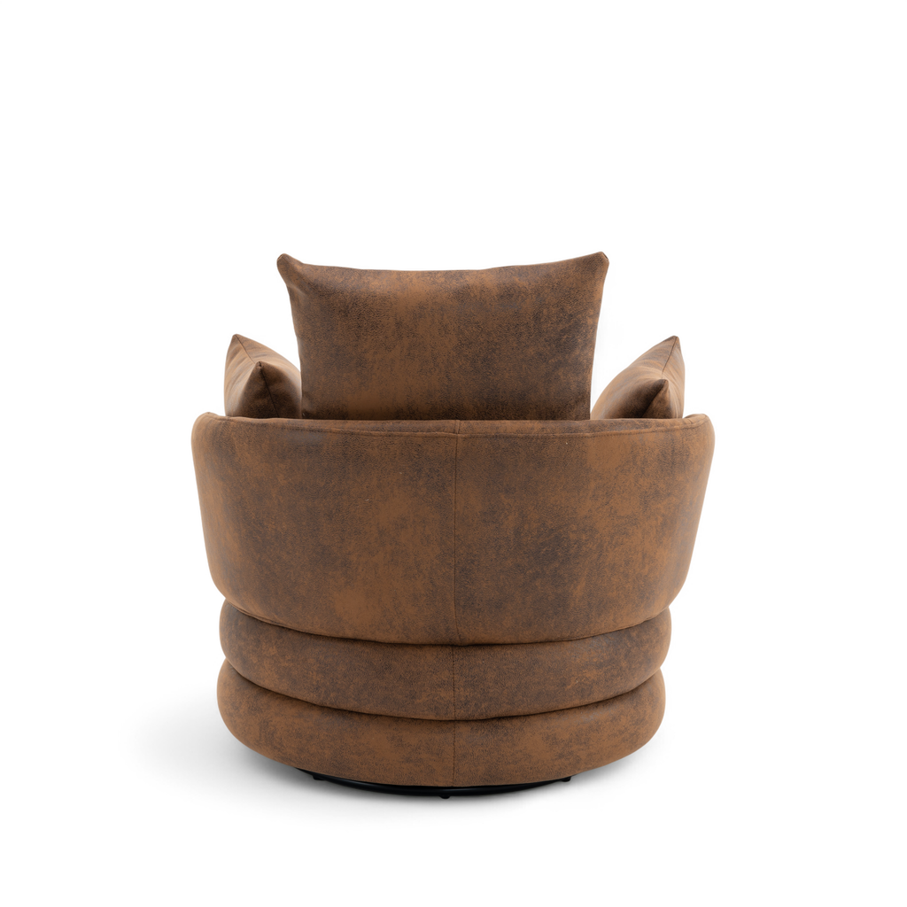 Faux Leather Suede Brown Teri Accent Swivel Chair Back