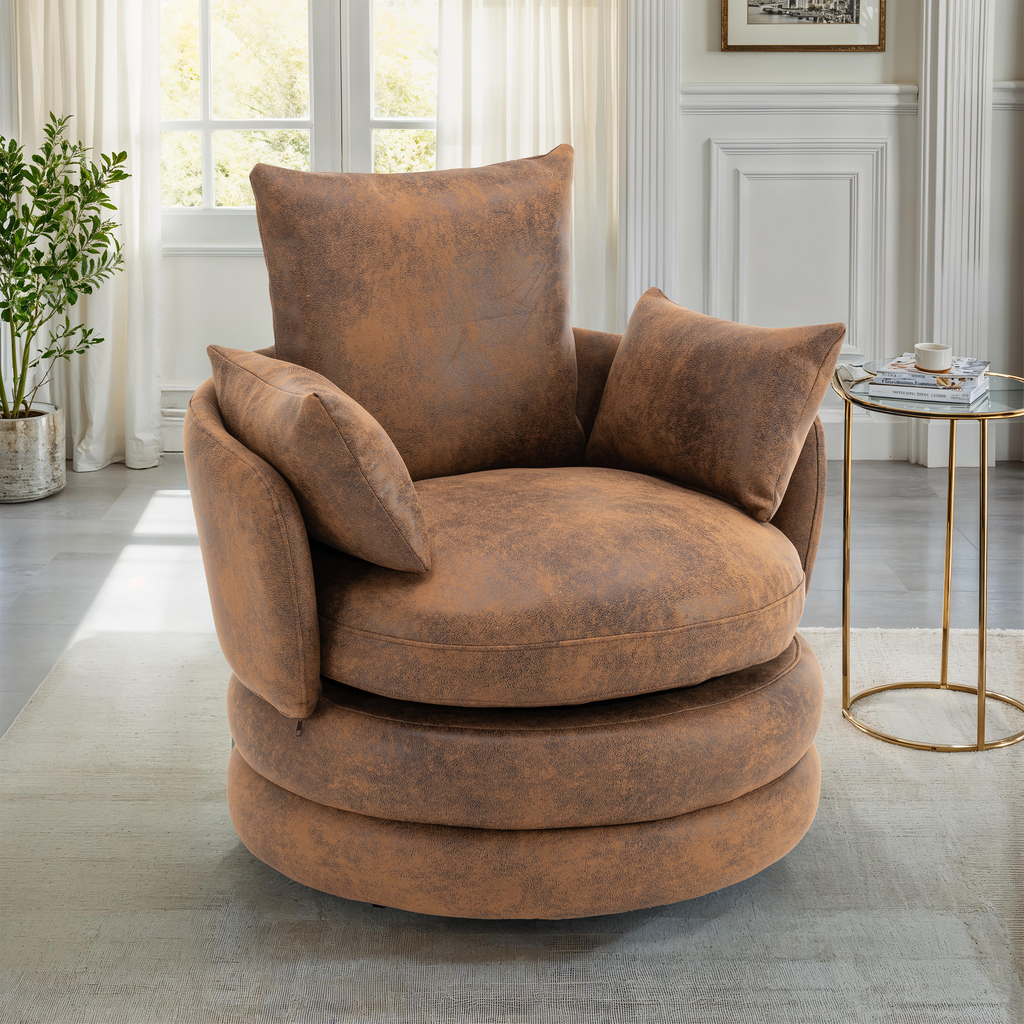 Faux Leather Suede Brown Teri Accent Swivel Chair Background