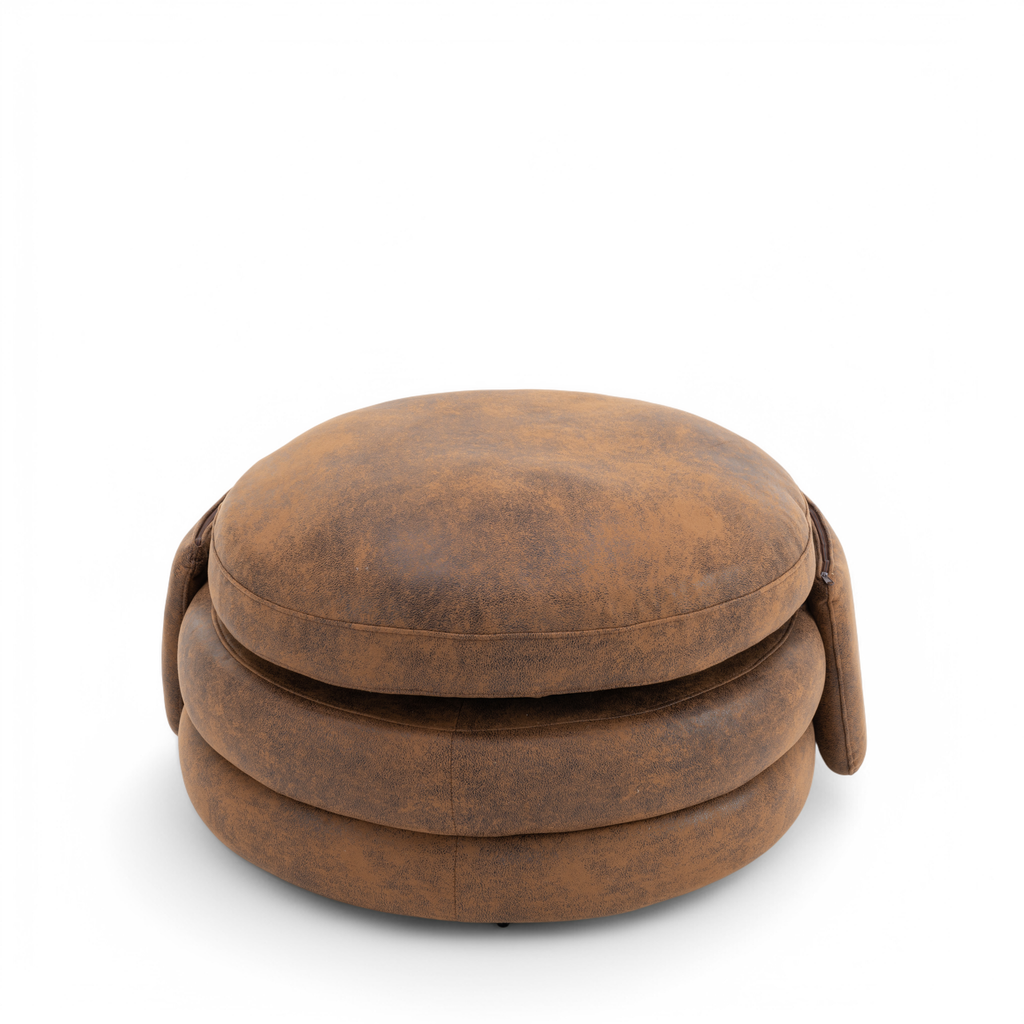 Faux Leather Suede Brown Teri Accent Swivel Chair Backrest Down