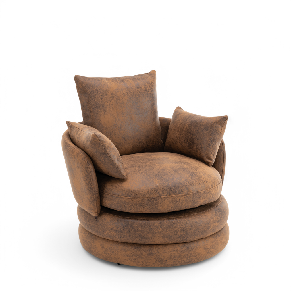 Faux Leather Suede Brown Teri Accent Swivel Chair