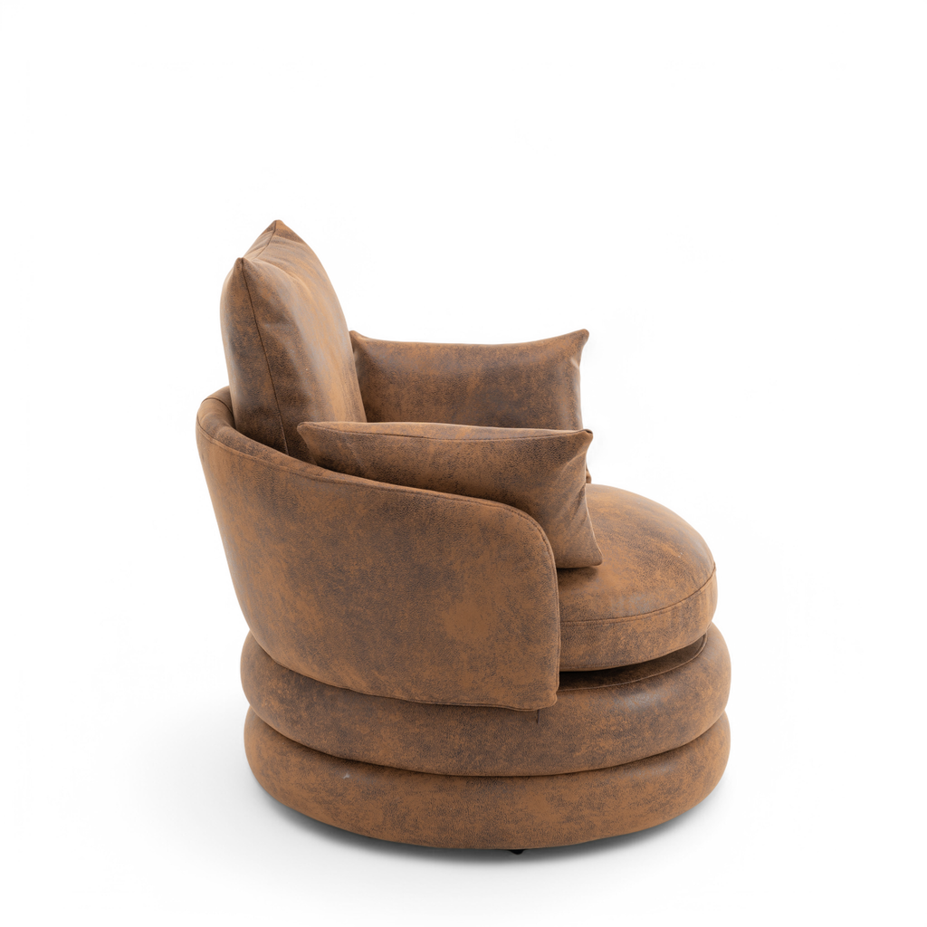 Faux Leather Suede Brown Teri Accent Swivel Chair Side
