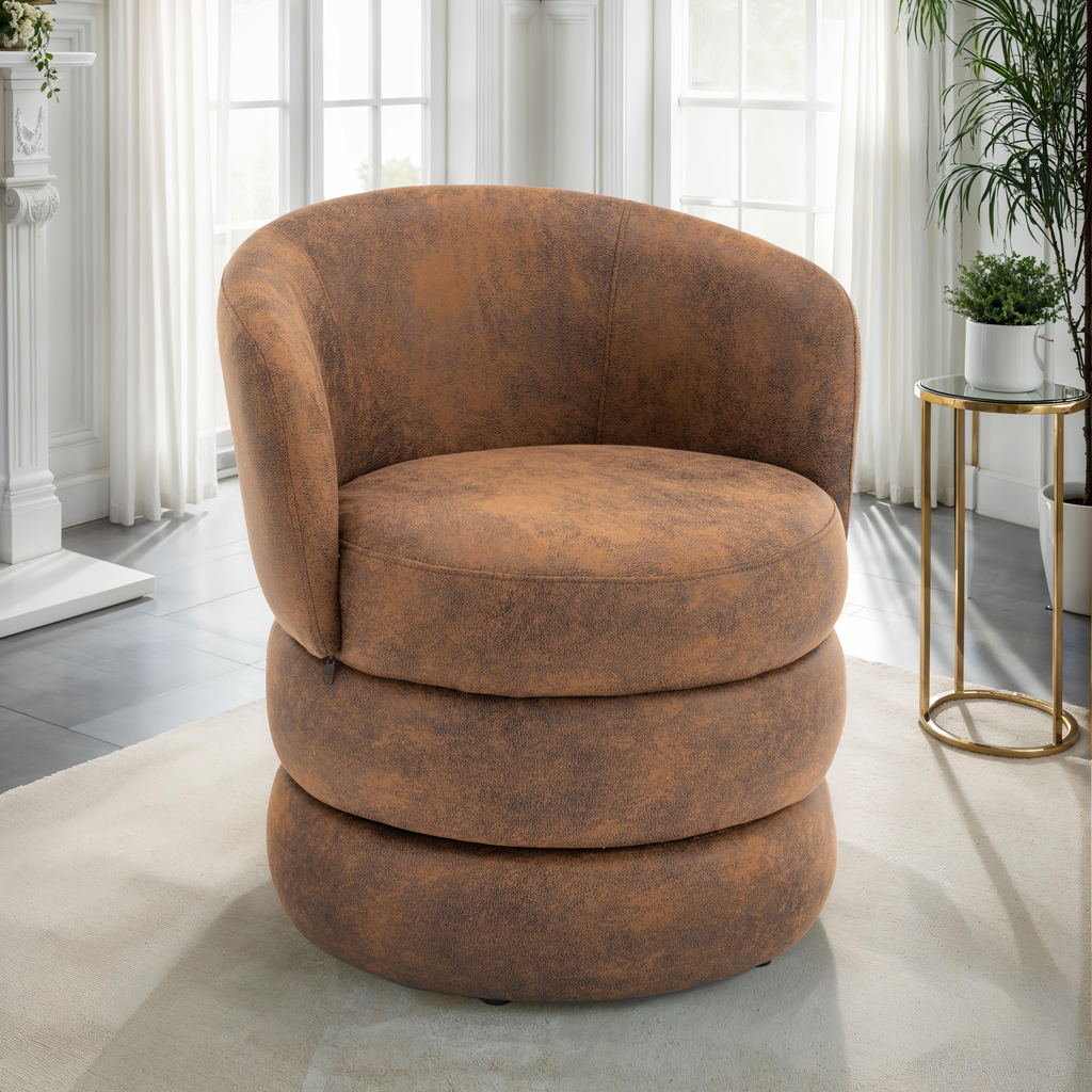 Faux Leather Suede Brown Tilly Accent Swivel Chair Background