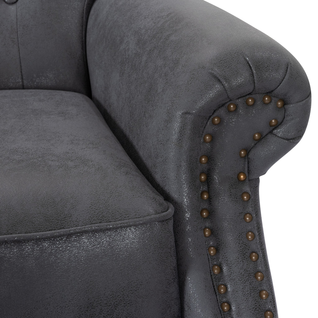 Faux Leather Suede Grey Buttoned Carmona Wingback Recliner Chair Closeup