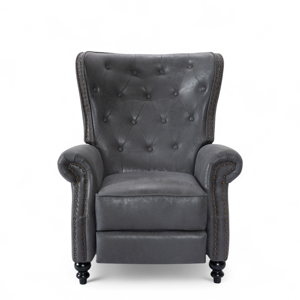Faux Leather Suede Grey Buttoned Carmona Wingback Recliner Chair Front