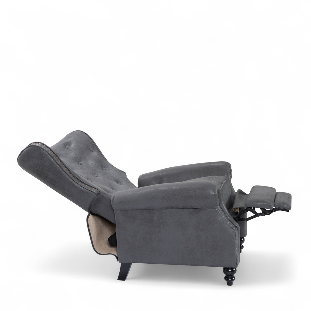 Faux Leather Suede Grey Buttoned Carmona Wingback Recliner Chair Fully Reclined Side