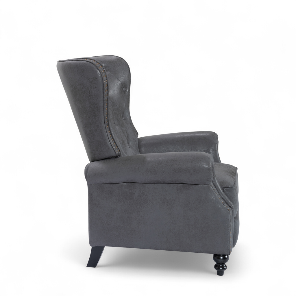 Faux Leather Suede Grey Buttoned Carmona Wingback Recliner Chair Side