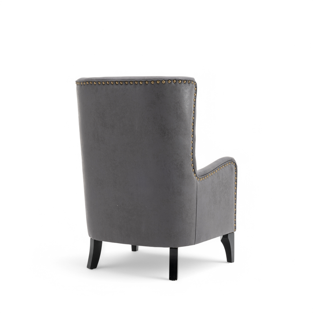 Faux Leather Suede Grey Segovia Accent Chair Back Angle