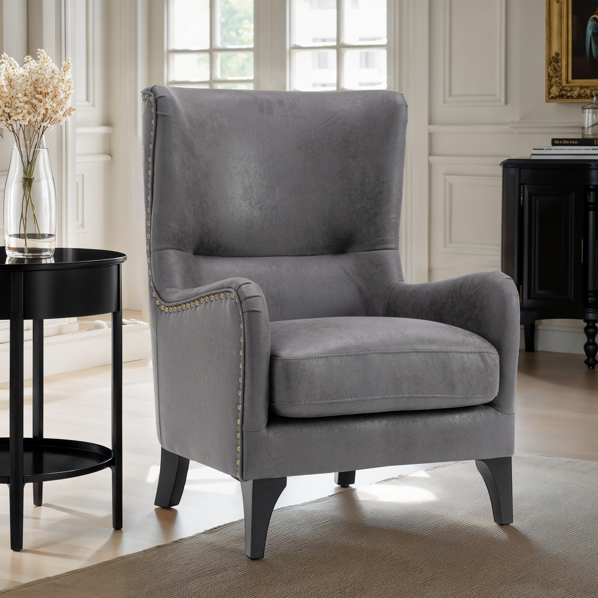 Faux Leather Suede Grey Segovia Accent Wingback Chair – Stunning