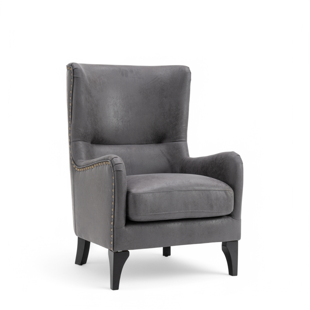 Faux Leather Suede Grey Segovia Accent Chair Front Angle