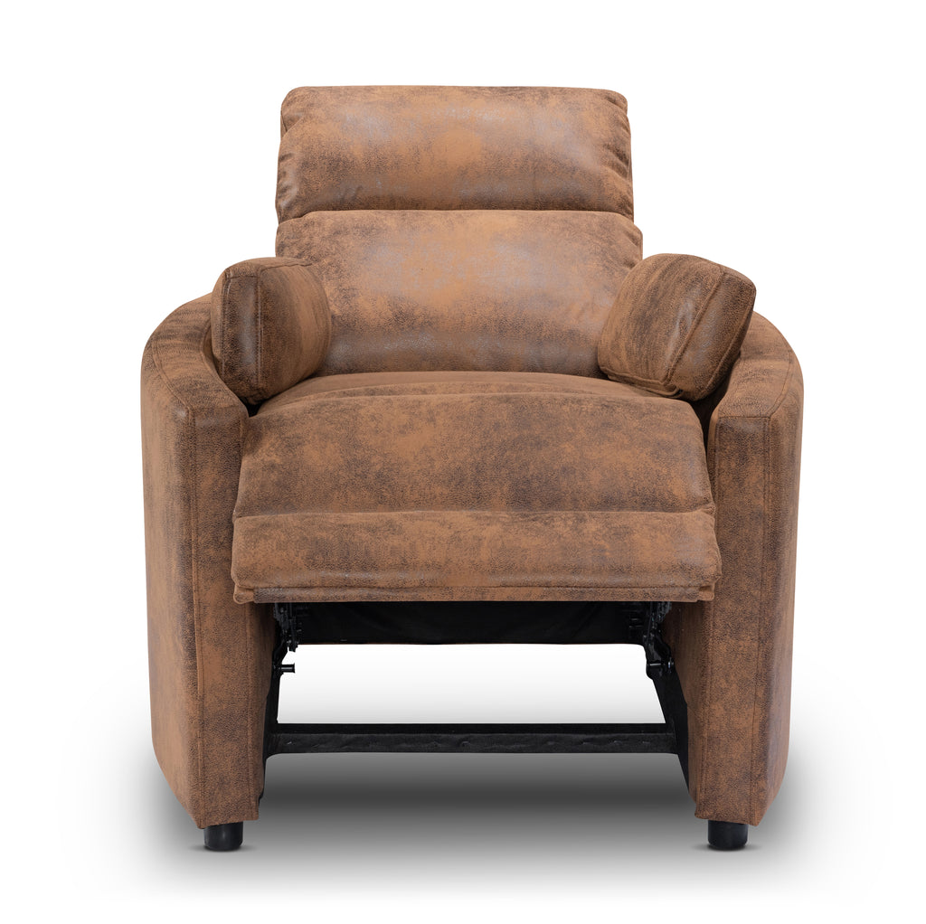 Faux Leather Suede Brown Margot Manual Recliner Chair Front Reclined