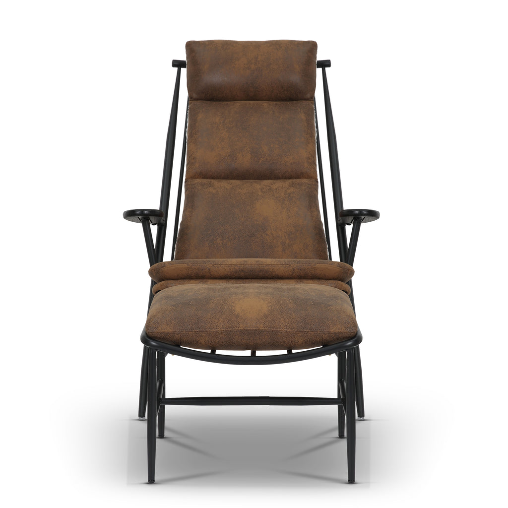 Leather Air Suede Brown Fernanda Accent Chair With Footstool