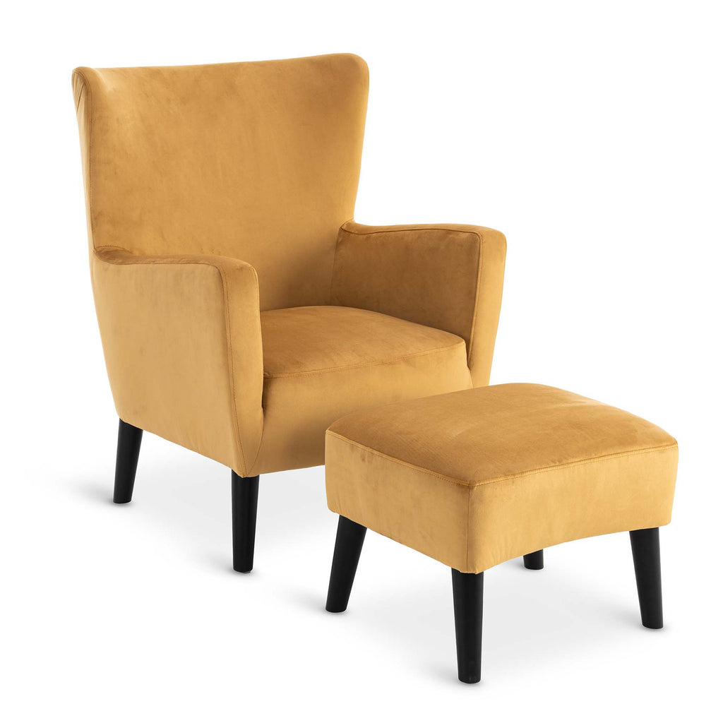 Velvet Gold Ginerva Accent Wingback Chair with Footstool