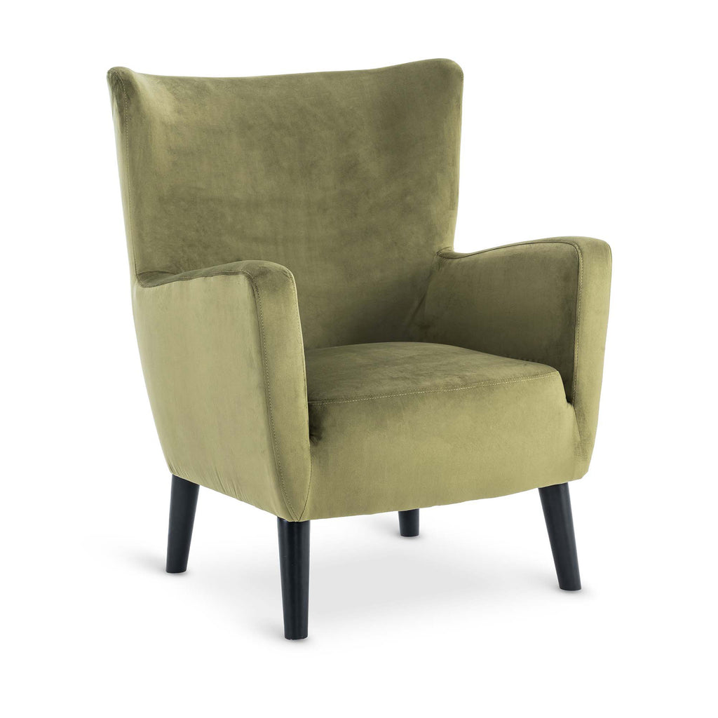 Velvet Sage Green Ginerva Accent Wingback Chair with Footstool