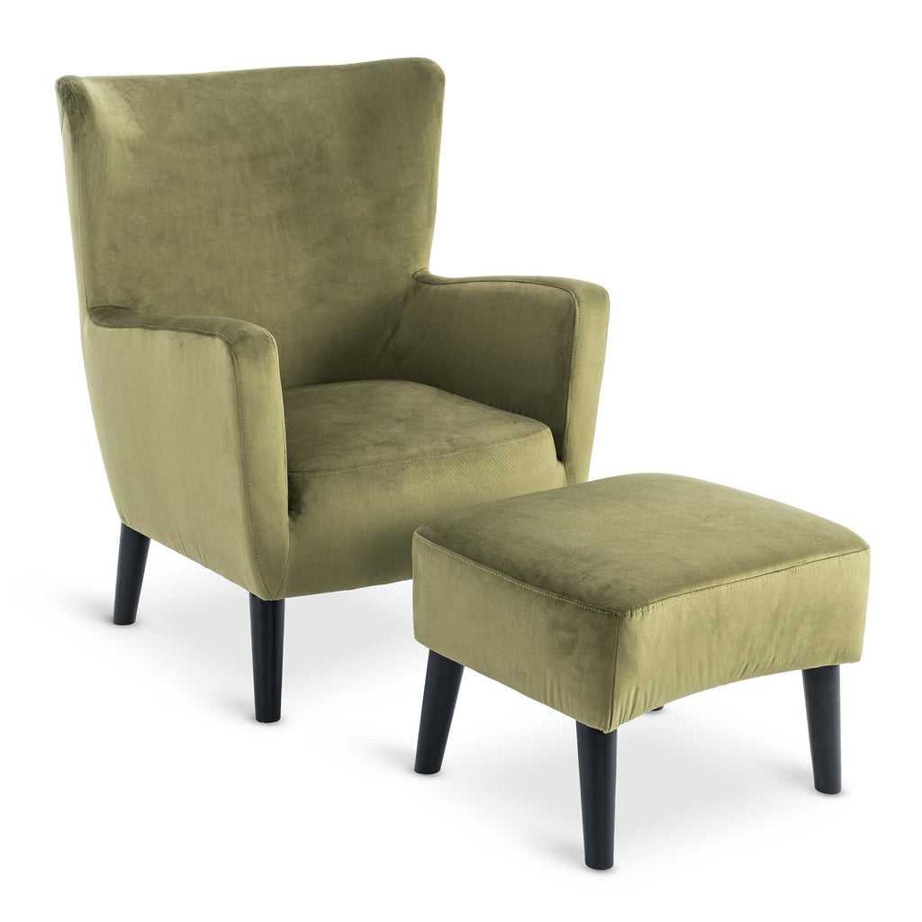 Velvet Sage Green Ginerva Accent Wingback Chair with Footstool