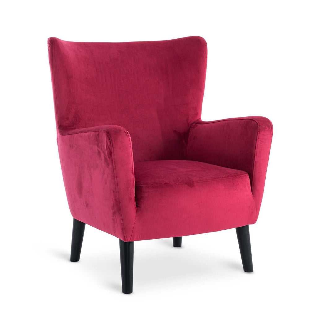 Velvet Scarlet Red Ginerva Accent Wingback Chair with Footstool
