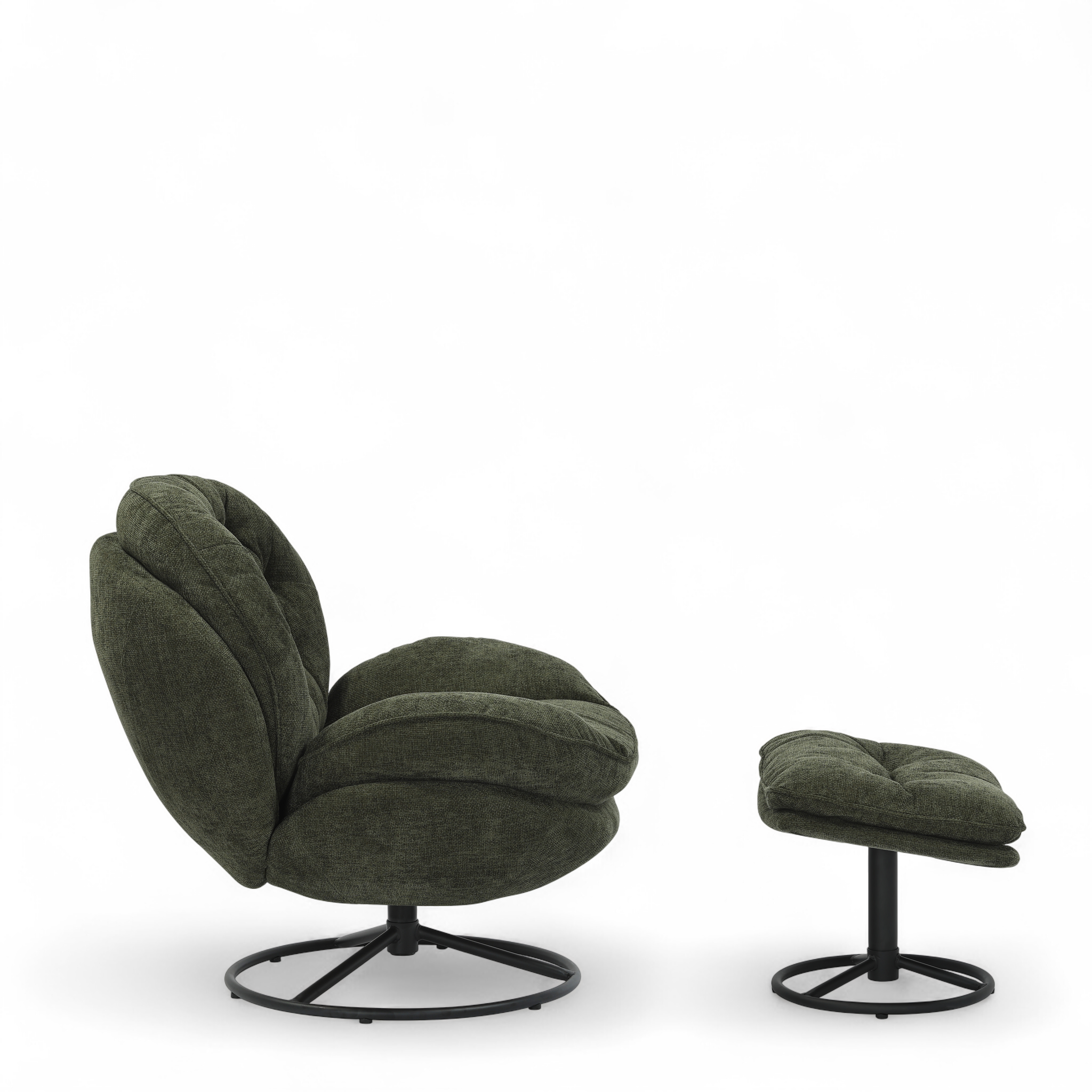 Green Chenille Fabric Azura Swivel Accent Chair with Footstool ...