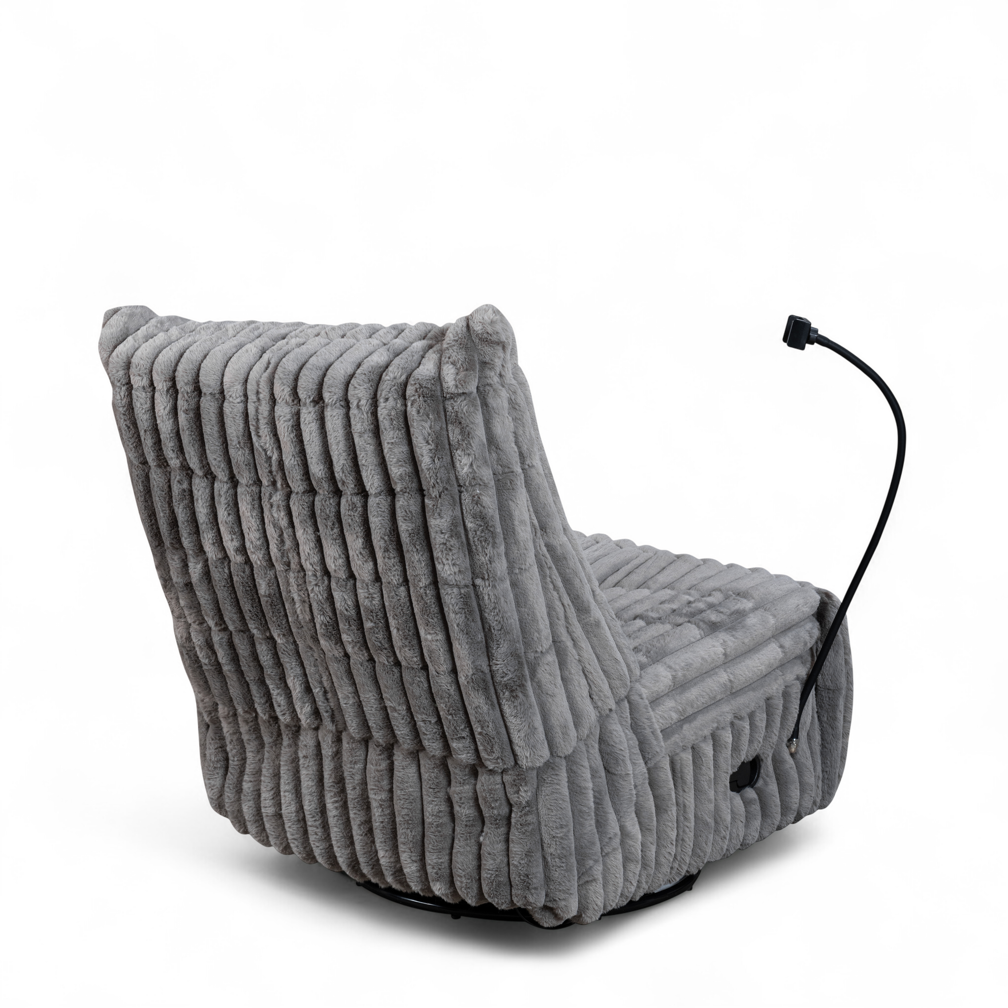 Grey Jumbo Cord Manual Recliner Swivel Chair with Phone Holder