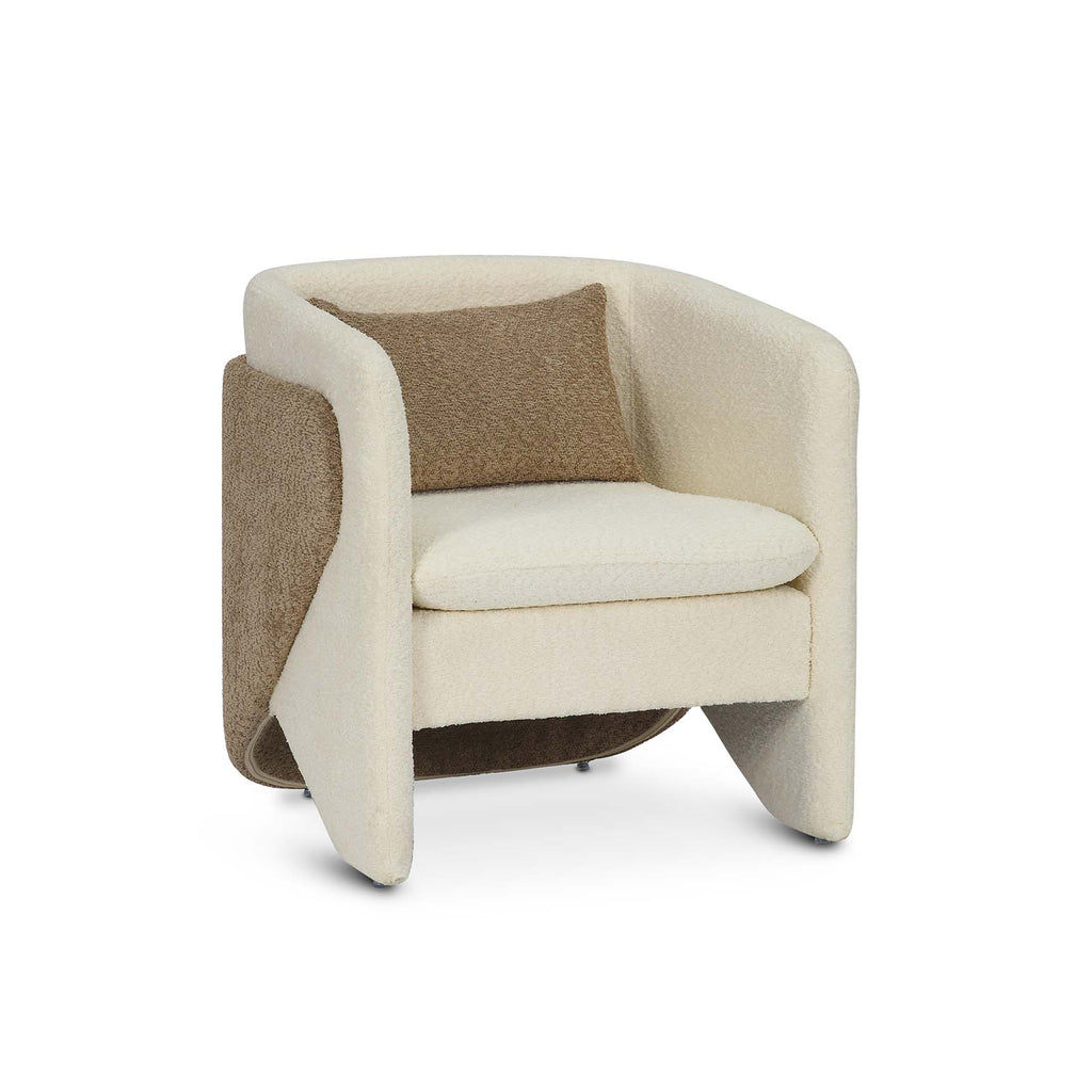 Teddy Boucle Fabric White & Beige Jolanda Accent Chair