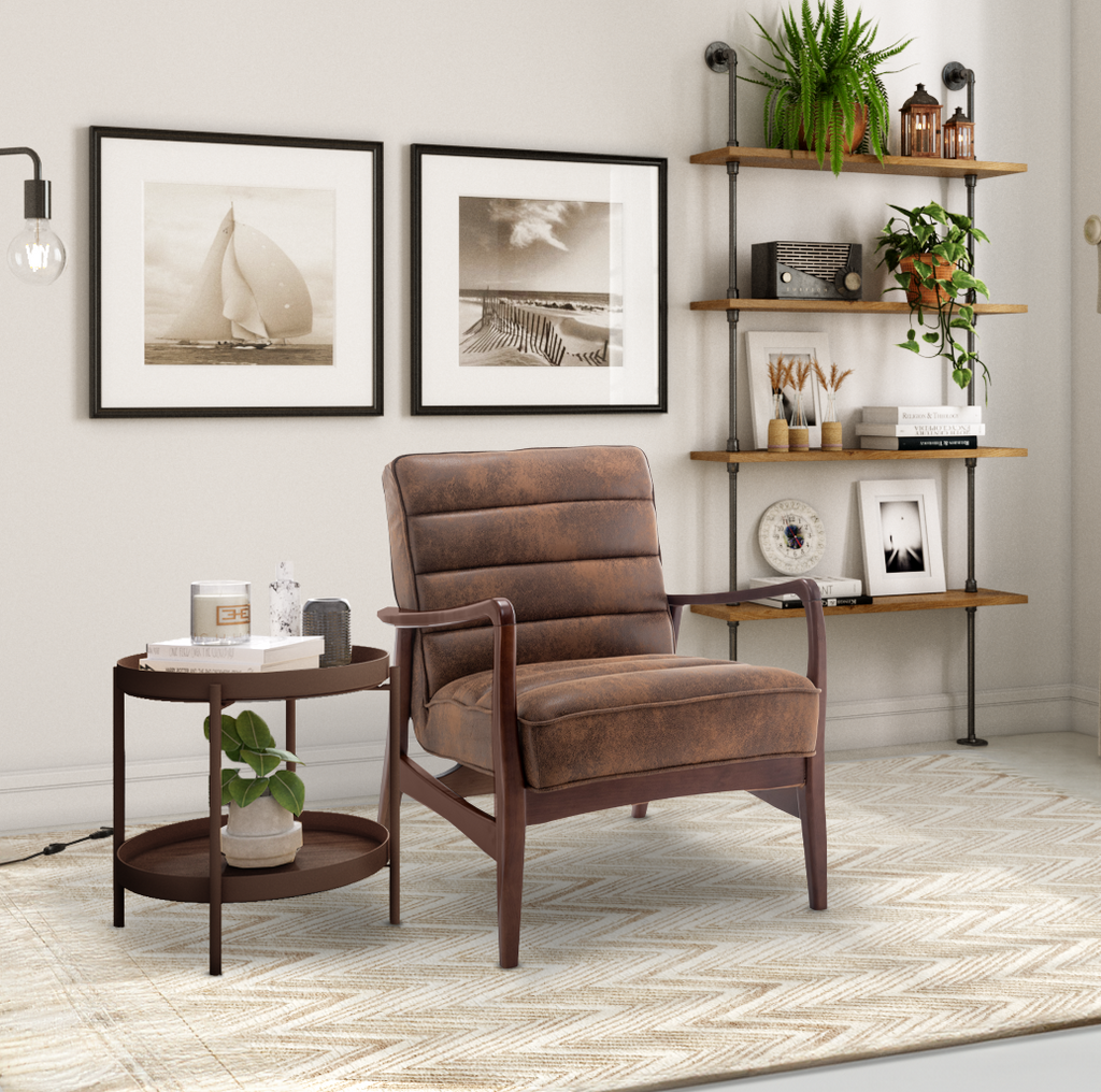 Faux Leather Suede Brown Luna Accent Chair