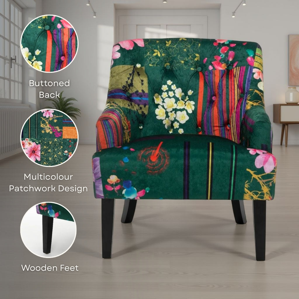 Fabric Purple Patchwork Lydia Accent Chair – Stunning Chairs