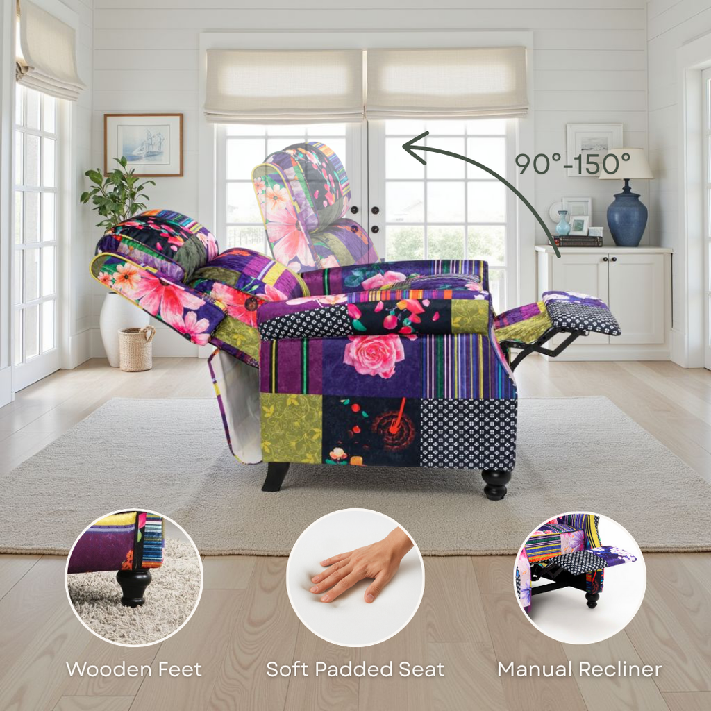 Fabric Patchwork Mary Manual Recliner Chair – Stunning Chairs
