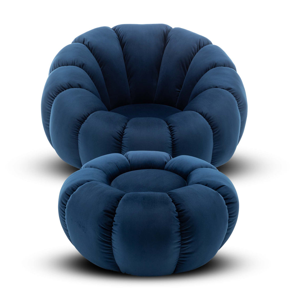 Velvet Blue Mirielle Swivel Accent Chair with Footstool