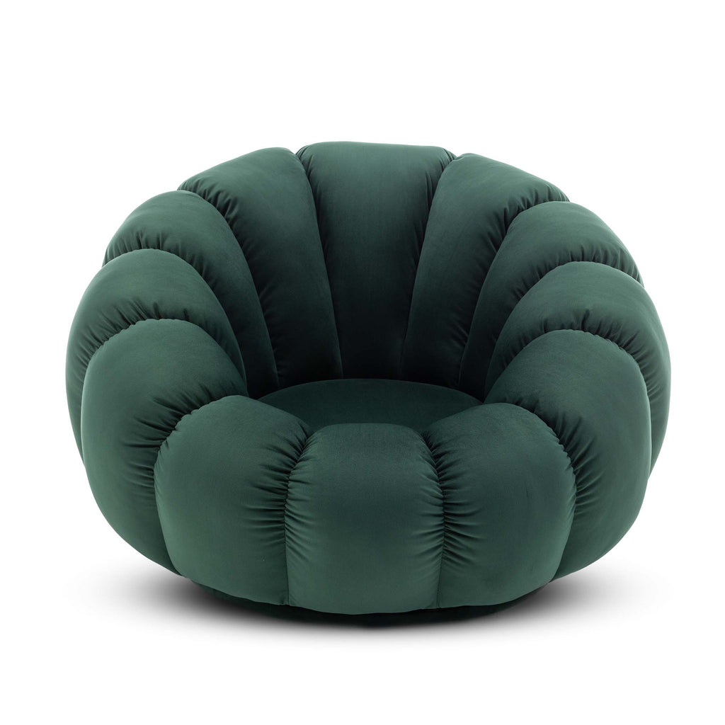 Velvet Bottle Green Mirielle Swivel Accent Chair with Footstool