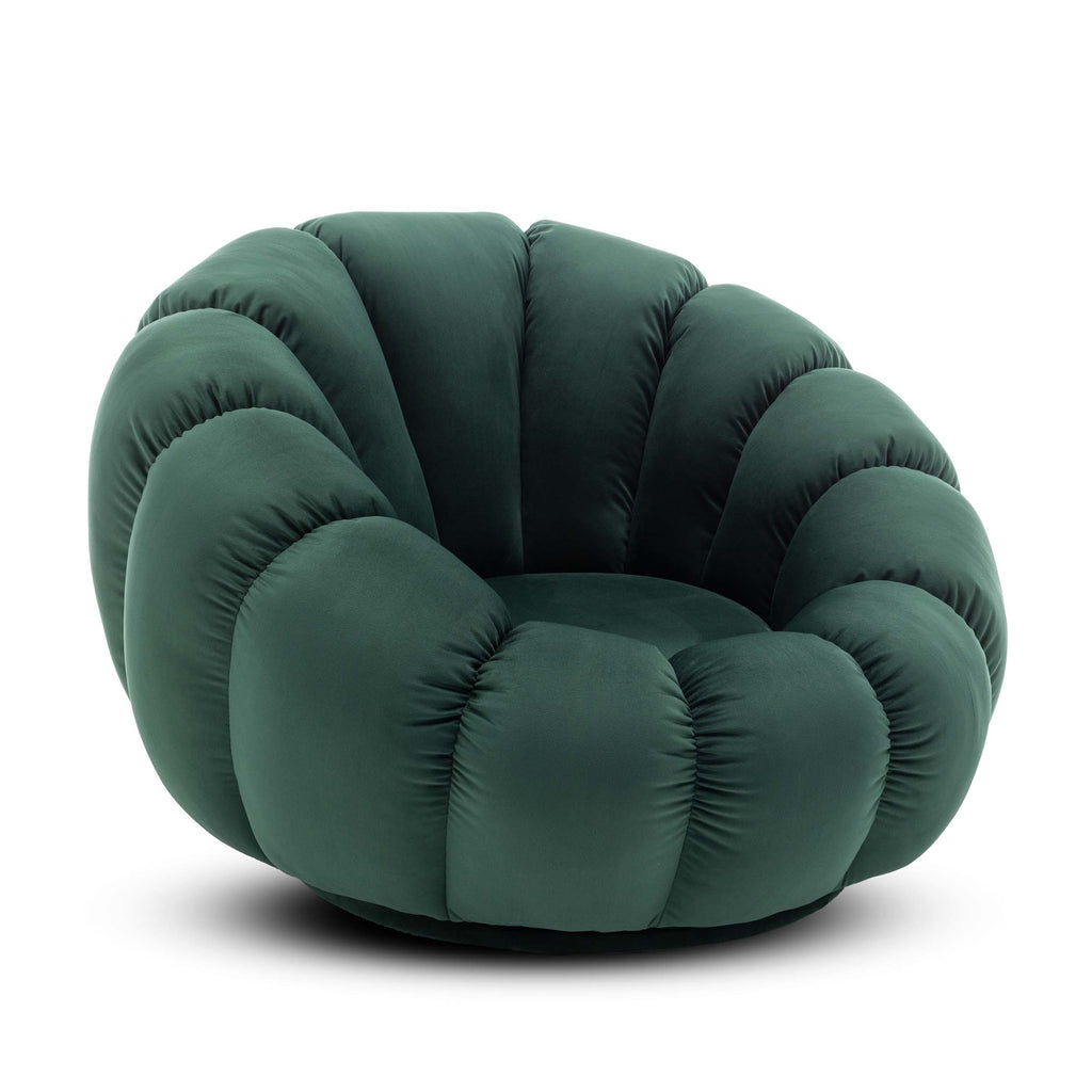 Velvet Bottle Green Mirielle Swivel Accent Chair with Footstool