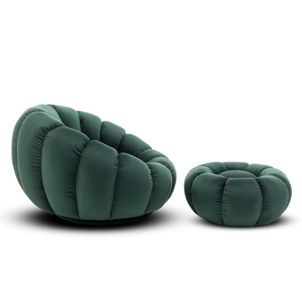 Velvet Bottle Green Mirielle Swivel Accent Chair with Footstool