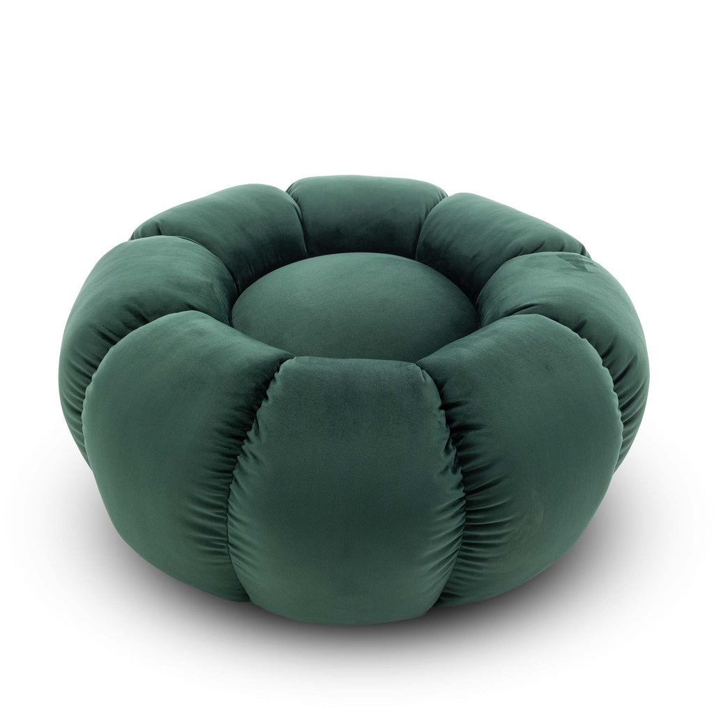 Velvet Bottle Green Mirielle Swivel Accent Chair with Footstool