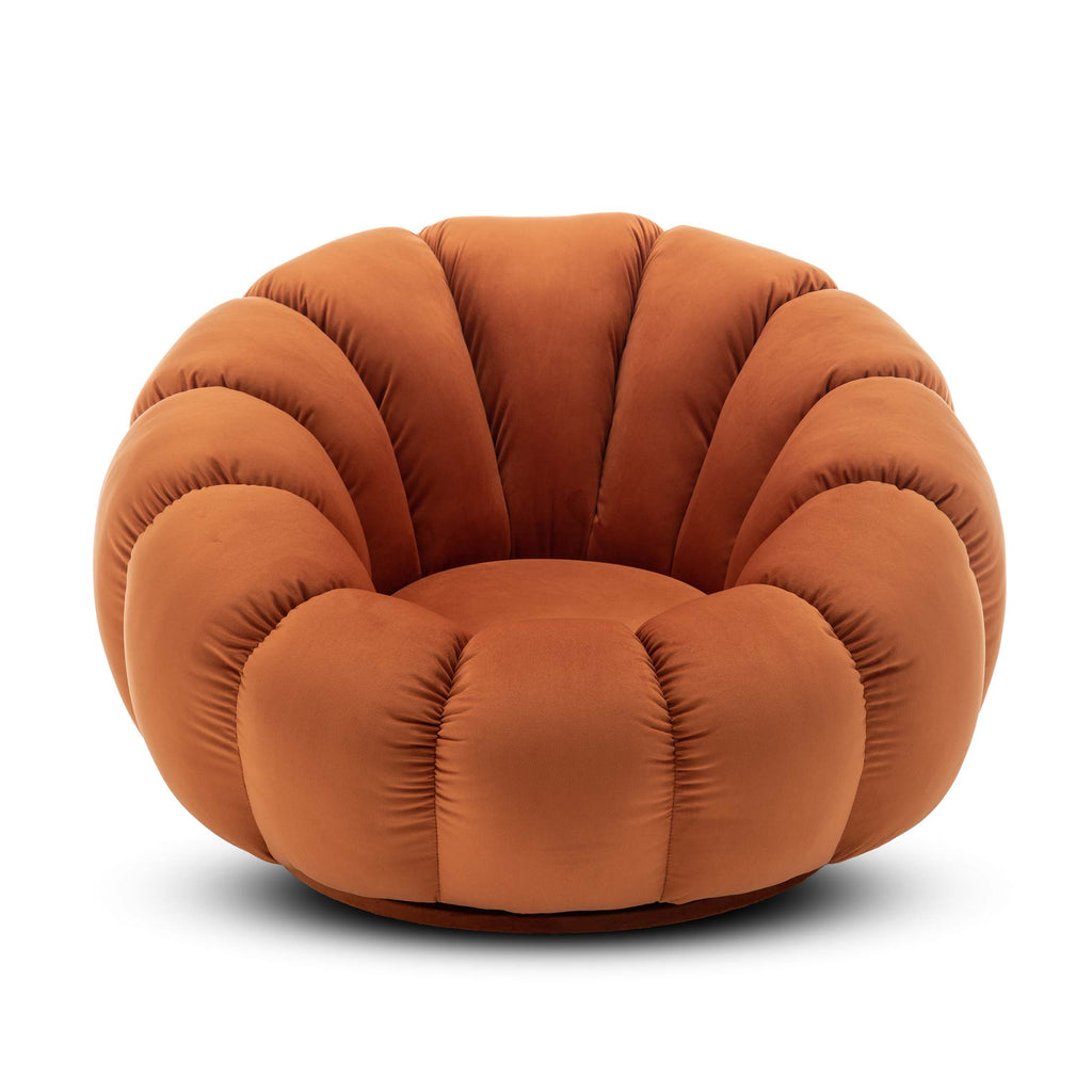 Velvet Orange Mirielle Swivel Accent Chair with Footstool