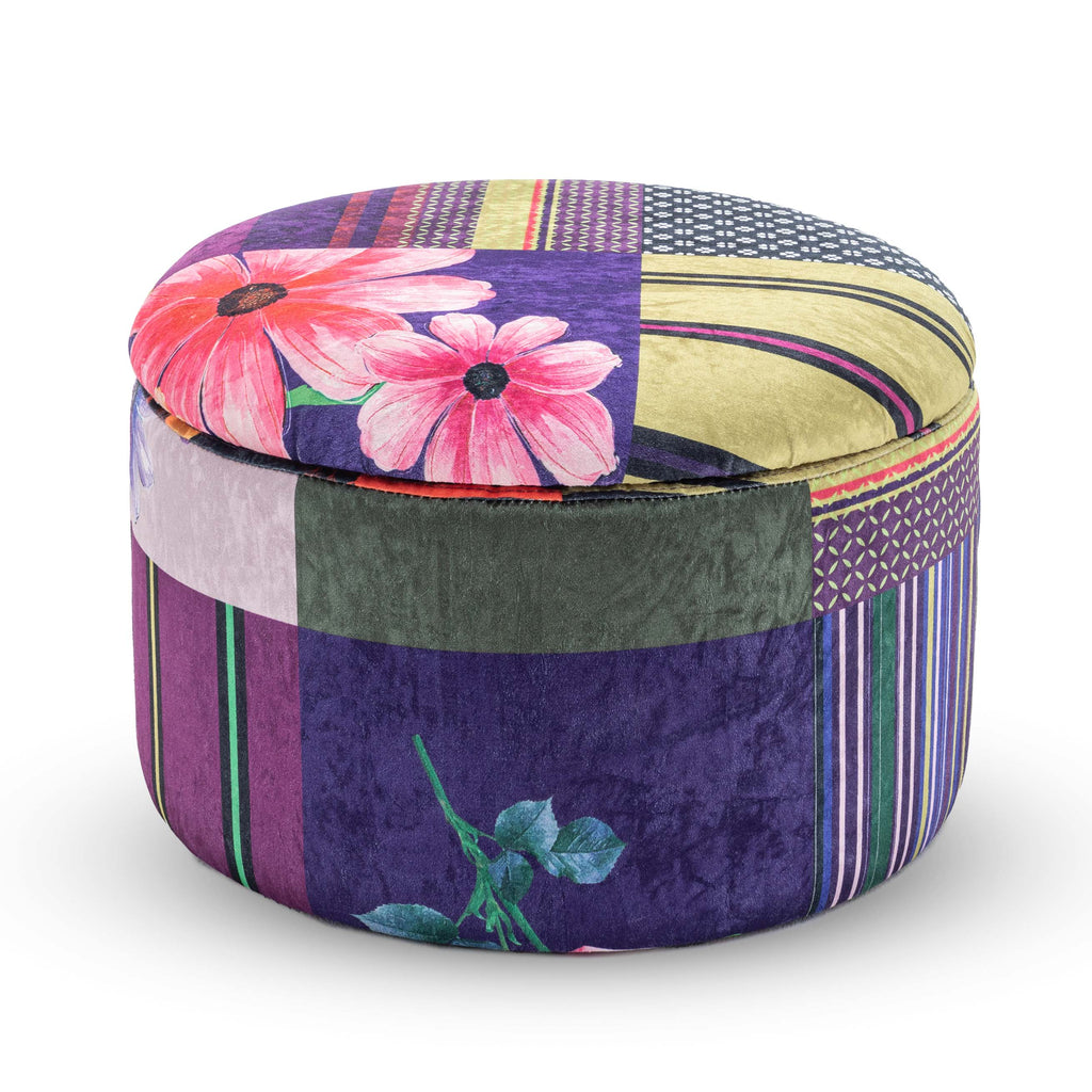 Multicoloured Fabric Patchwork Angela Accent Tub Chair Ottoman