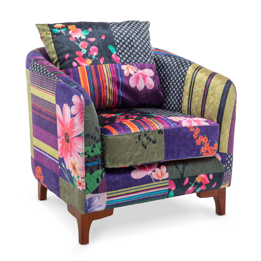 Multicoloured Fabric Patchwork Angela Accent Tub Chair