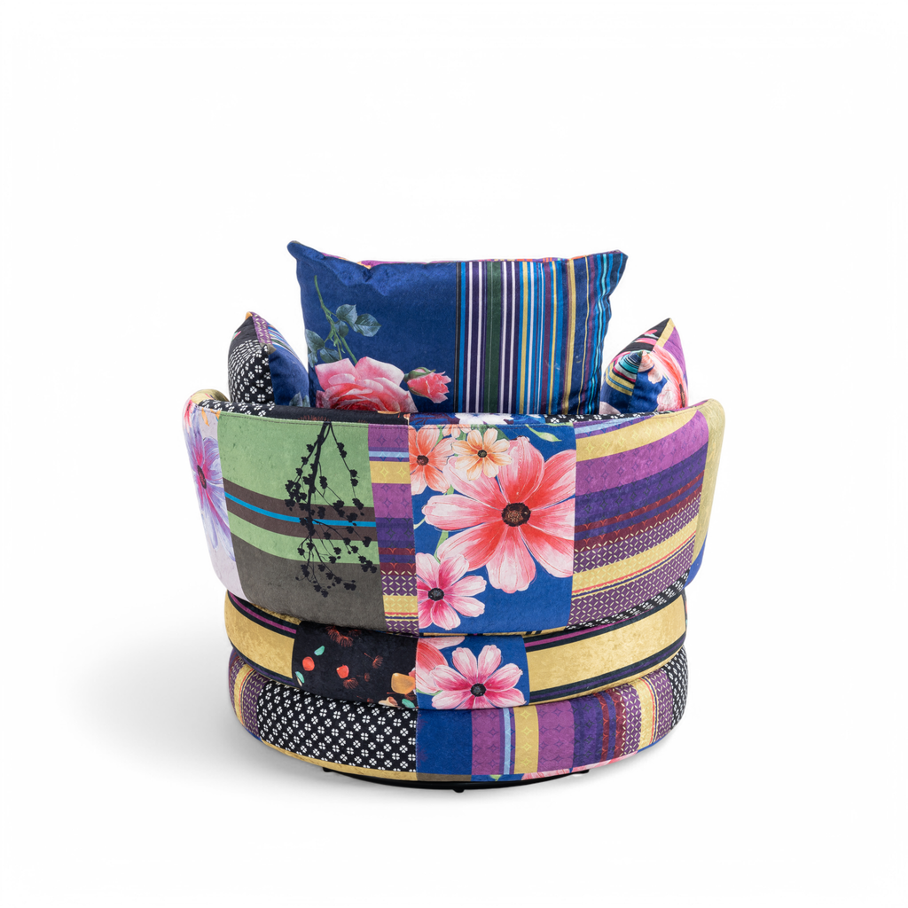 Multicoloured Patchwork Teri Accent Swivel Chair Back