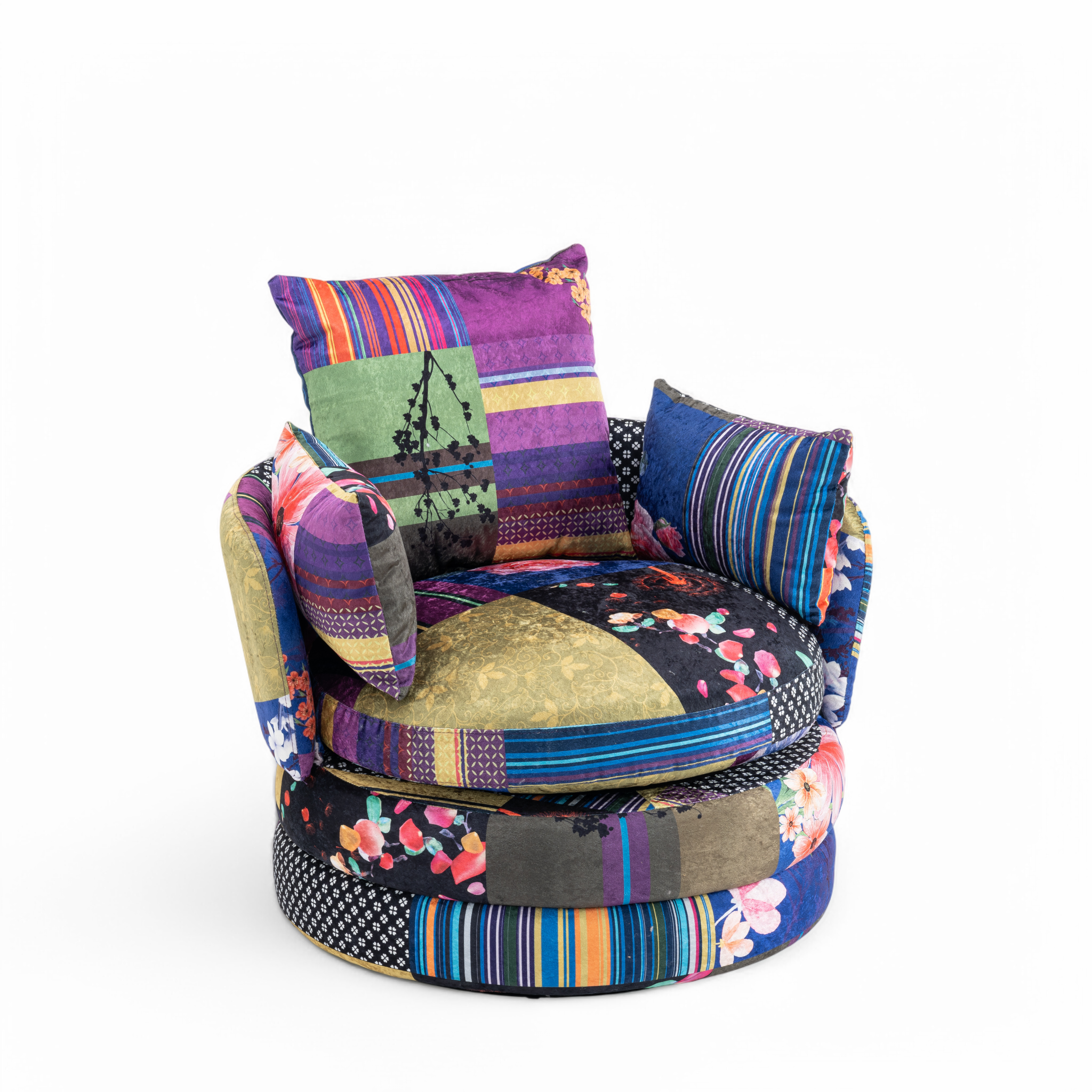 Fabric Multicoloured Patchwork Teri Accent Swivel Chair – Stunning Chairs
