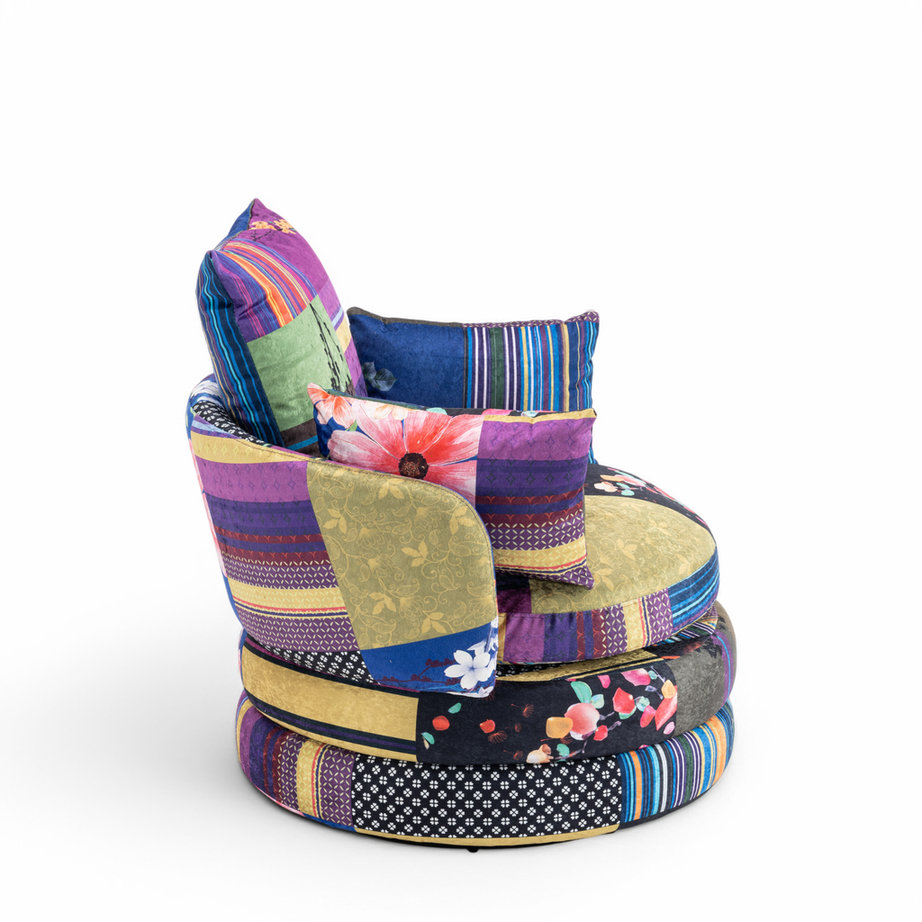 Multicoloured Patchwork Teri Accent Swivel Chair Side