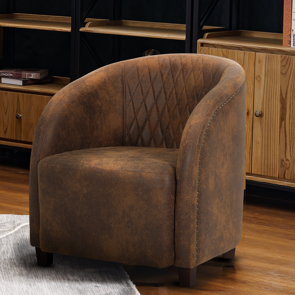 Faux Leather Suede Brown Paola Tub Chair