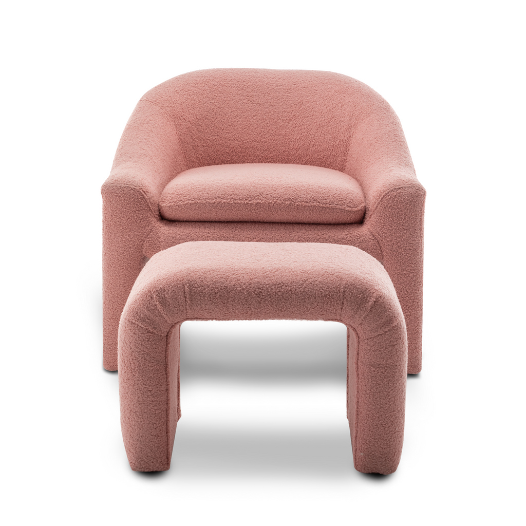 Teddy Boucle Fabric Pink Nicci Accent Chair with Footstool