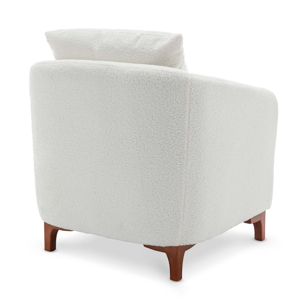 Teddy Boucle Fabric White Angela Accent Tub Chair with Ottoman