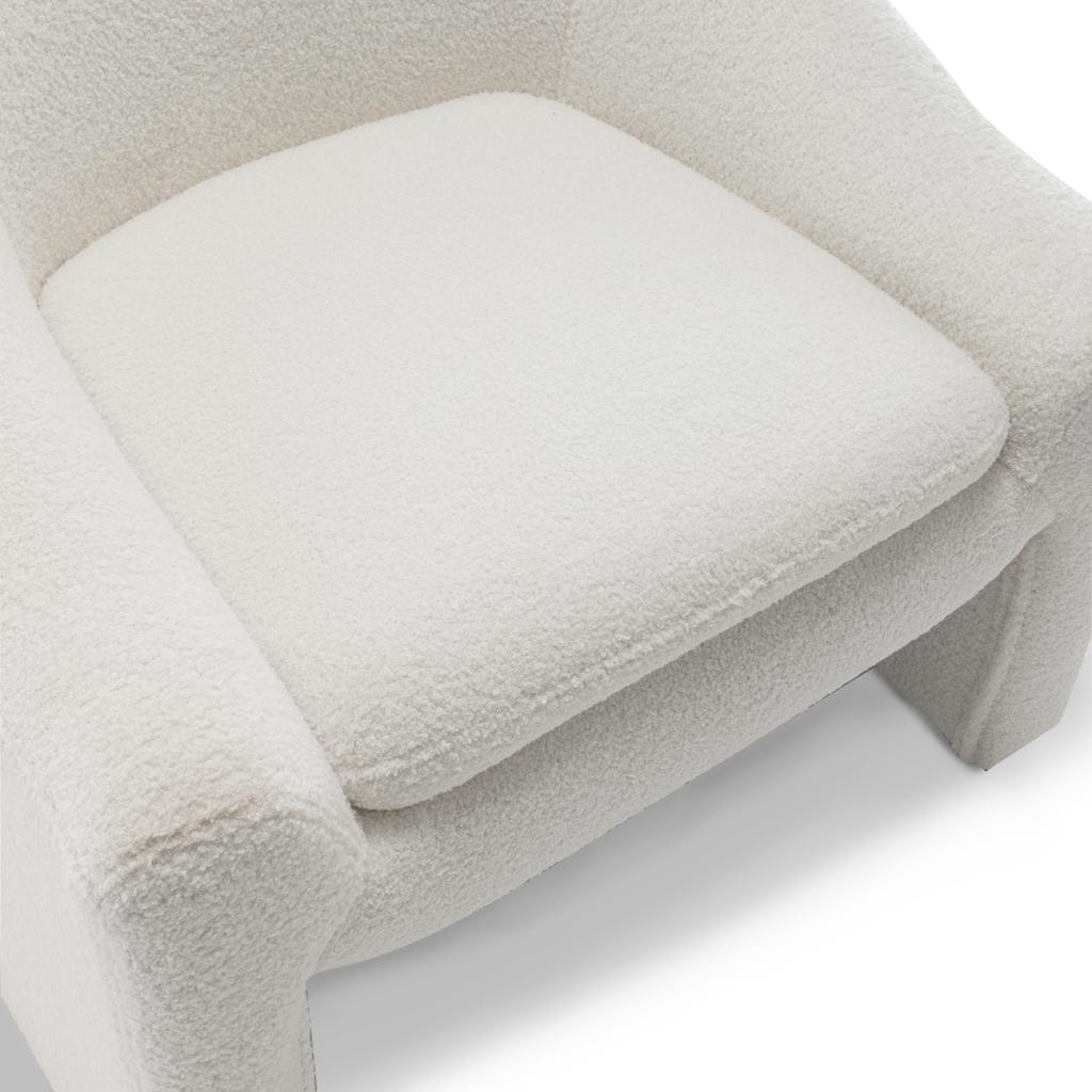 Teddy Boucle Fabric White Nicci Accent Chair with Footstool