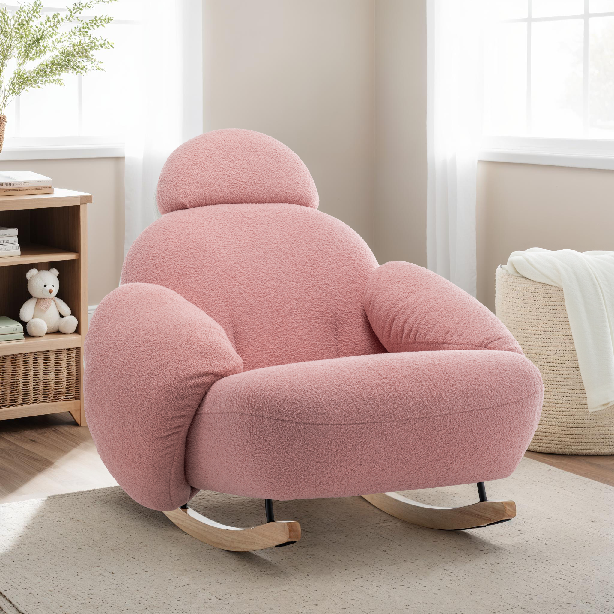 Teddy Boucle Fabric Pink Juliette Rocking Nursing Chair