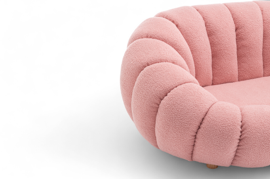 Teddy Boucle Fabric Pink Mirielle 2 Seat Accent Chair Closeup 3