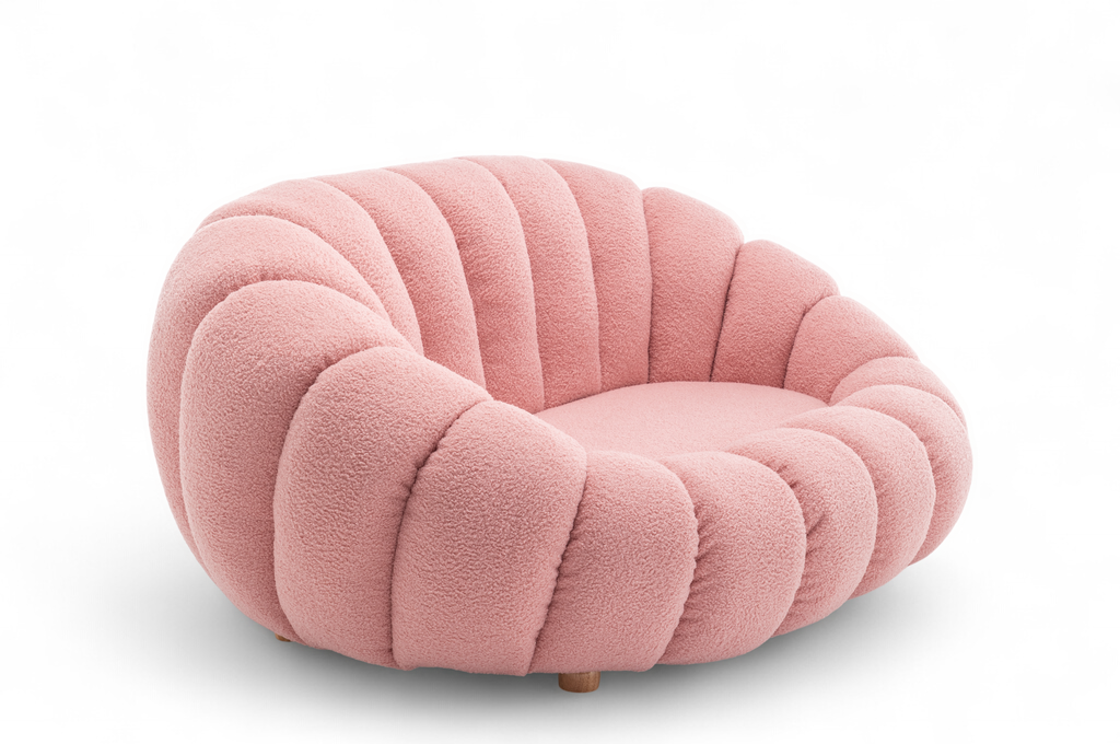 Teddy Boucle Fabric Pink Mirielle 2 Seat Accent Chair Side Angle