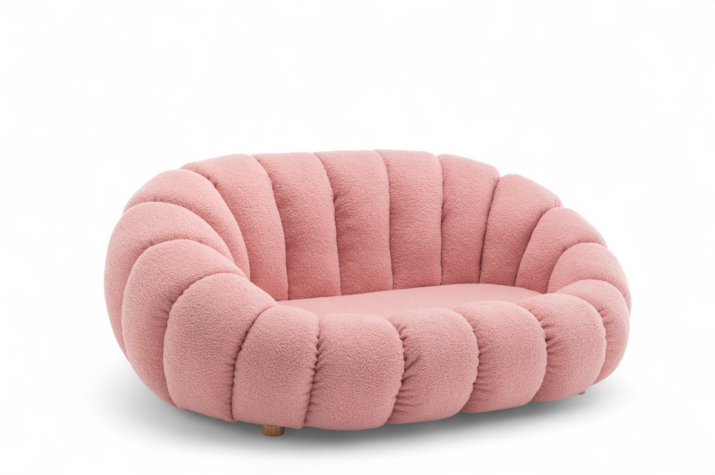 Teddy Boucle Fabric Pink Mirielle 2 Seat Accent Chair Front Angle