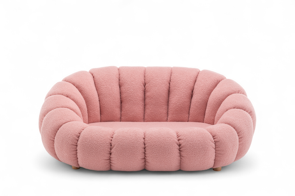 Teddy Boucle Fabric Pink Mirielle 2 Seat Accent Chair Front