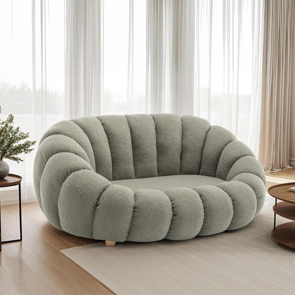 Teddy Boucle Fabric Sage Green Mirielle 2 Seat Accent Chair Background