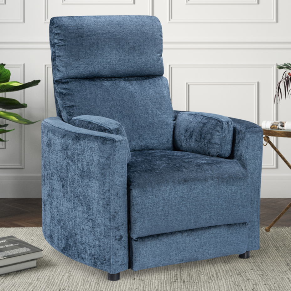 Textured Chenille Blue Margot Manual Recliner Chair Background