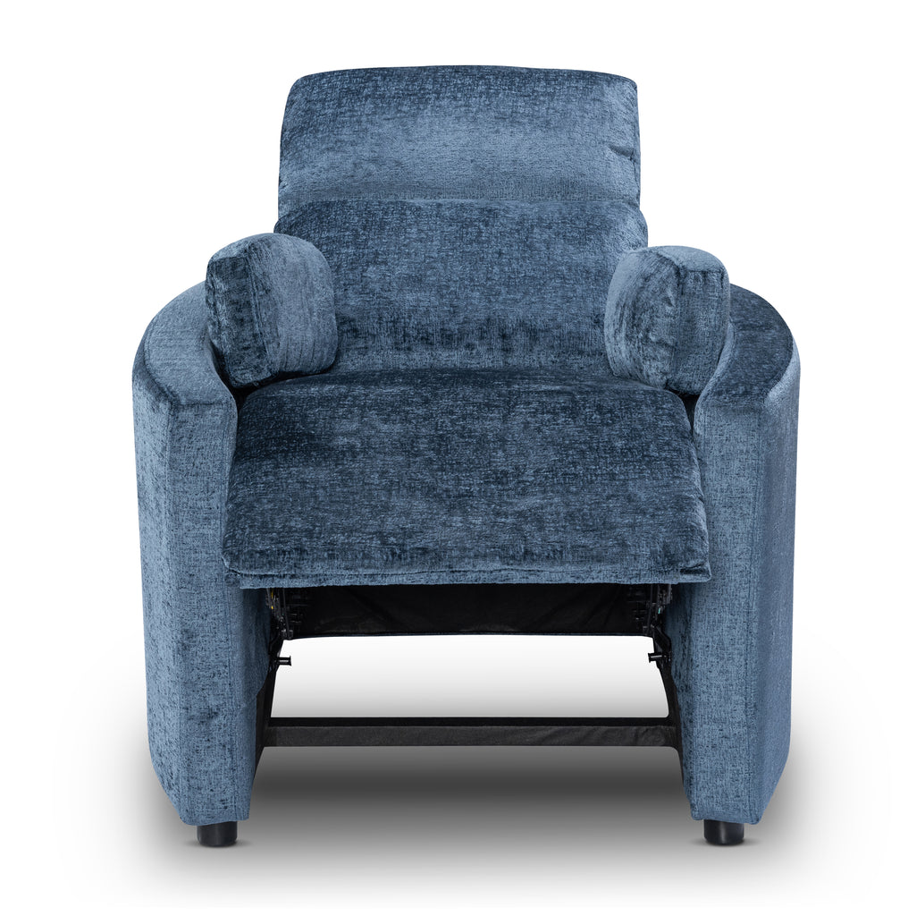 Textured Chenille Blue Margot Manual Recliner Chair Front Reclined